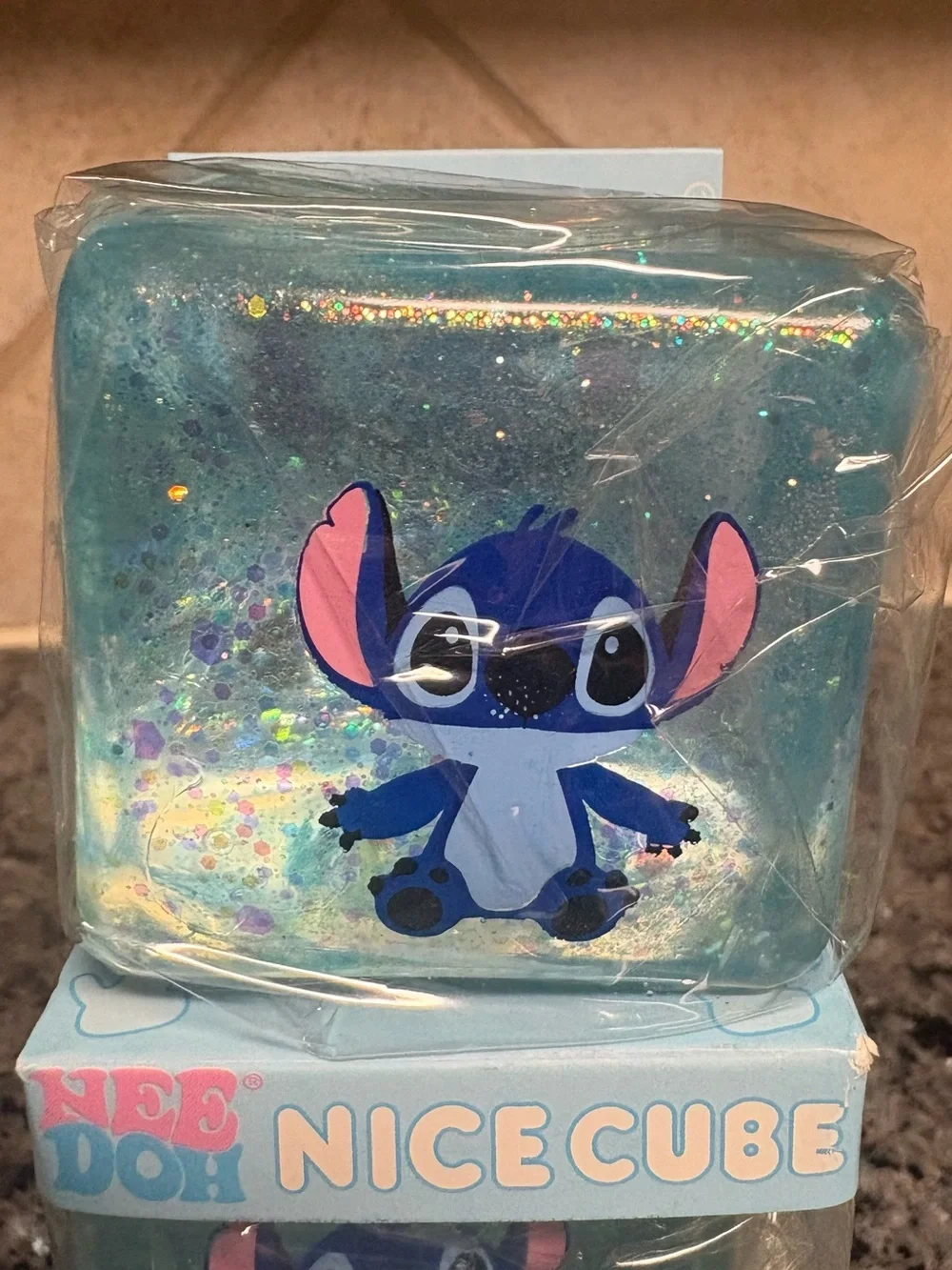 STITCH NICE CUBE   SQUISHY TOY IN GLITTER BLUE COLOR SUGAR MATER